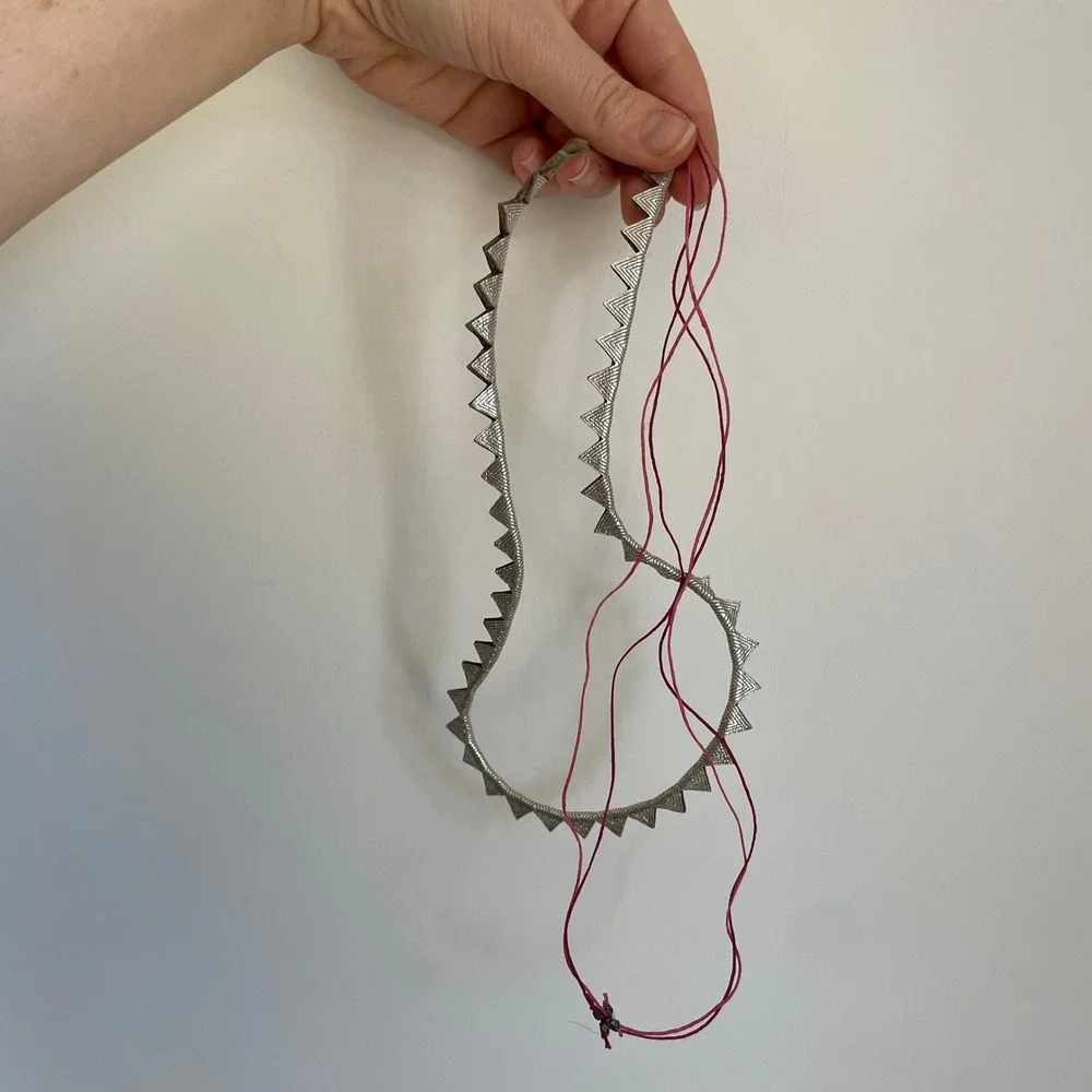 NWT Handmade Silver Leather Triangle Zig Zag Necklace, Magenta Cord